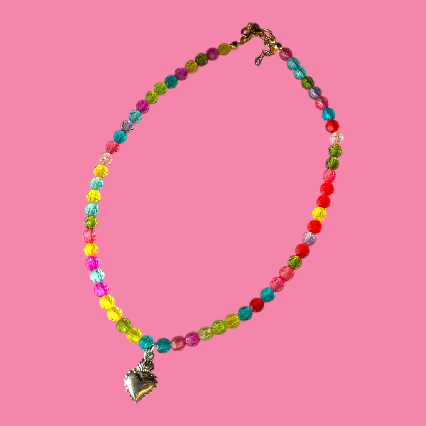 Small Beaded Sacred Heart Necklace