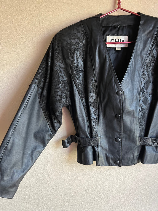 Cinched Cropped Leather Jacket