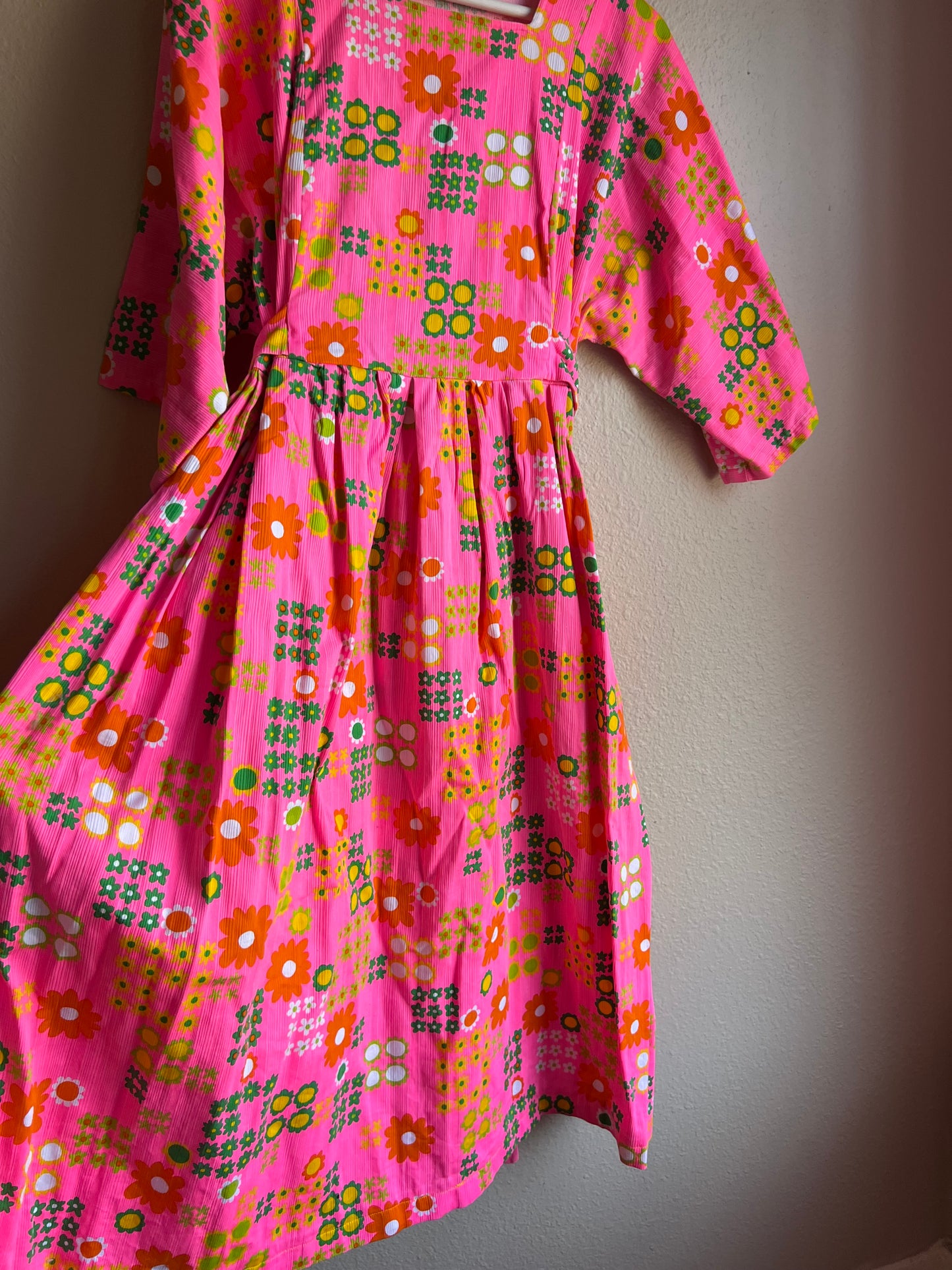 Neon Pink Floral Vintage Inspired Mums Mothball Dress