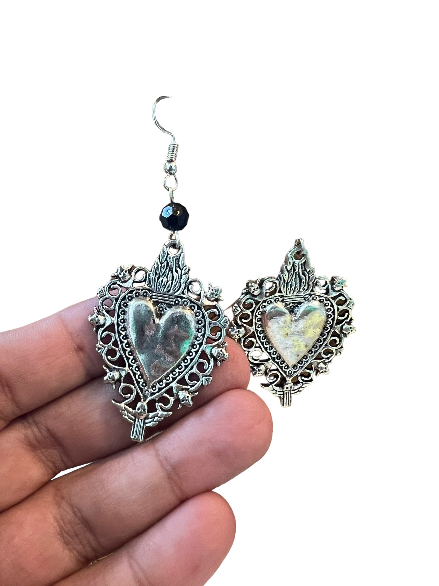 Silver Sacred Heart Earrings