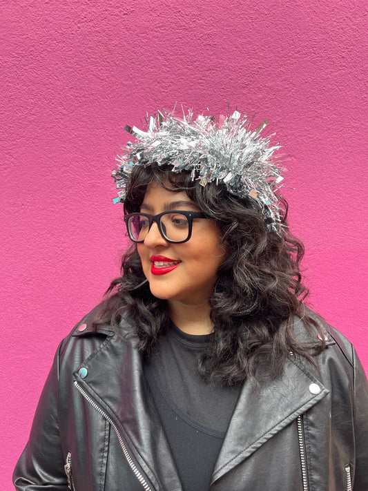 Extra Fluff Silver Tinsel Headband