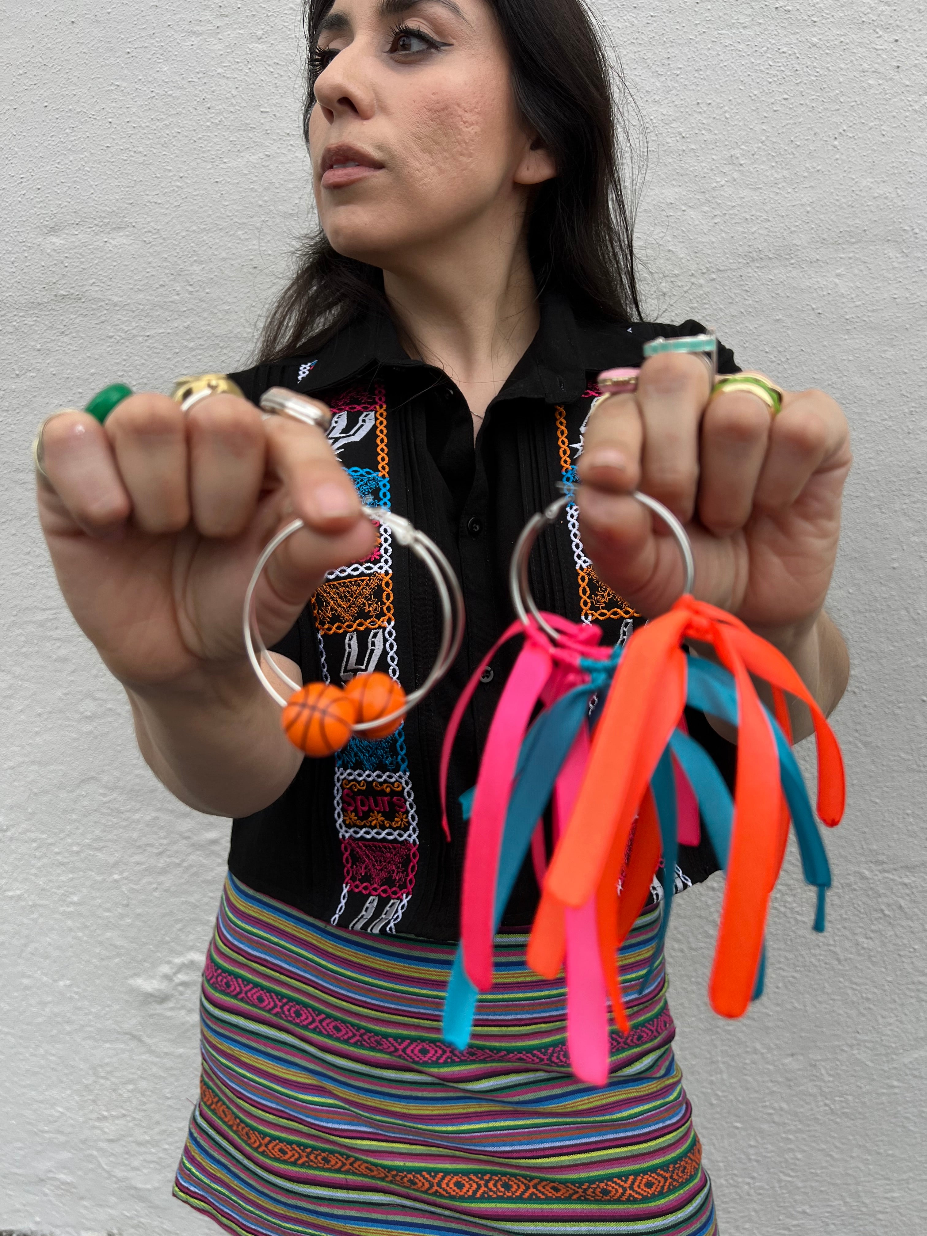 Retro Colored Fringe Hoops