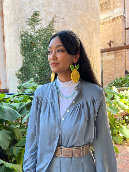 Woven Lemon Dangle Earrings