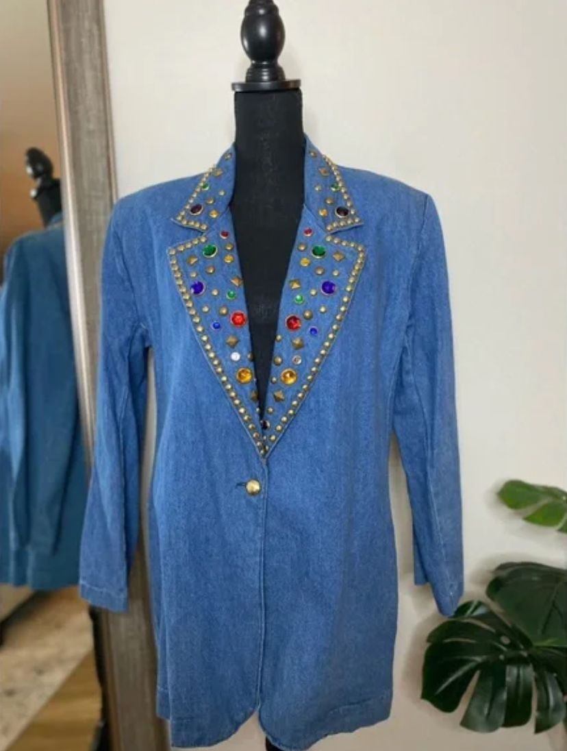 Vintage Denim Studded Blazer