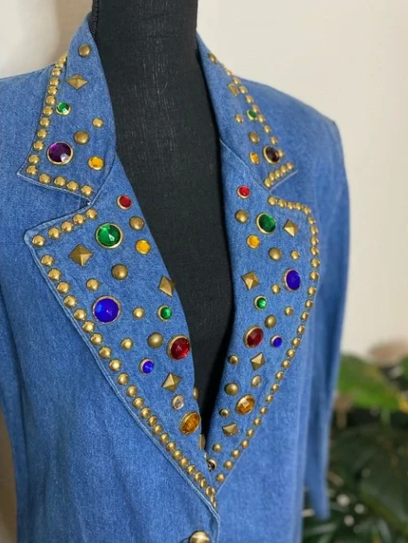Vintage Denim Studded Blazer